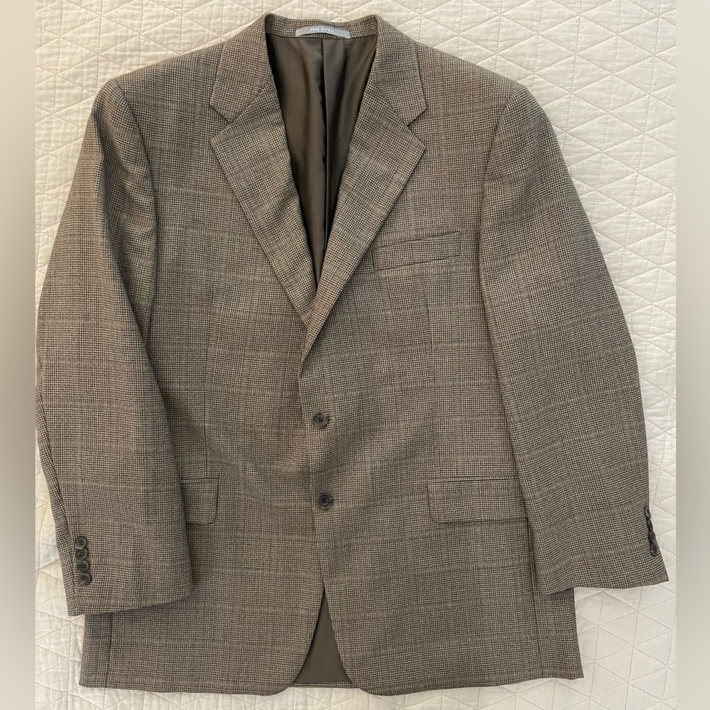 HICKEY FREEMAN Subtle Check Worsted Wool Jacket in‎ Tan / Brown Size 43 R
